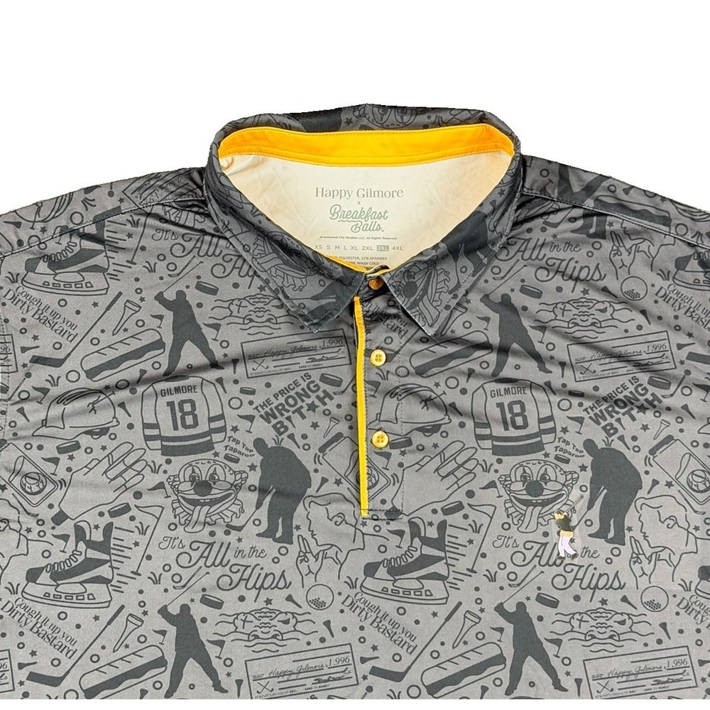 Happy Gilmore X Breakfast Balls Polo Shirt Mens 3XL All In The Hips Graphic